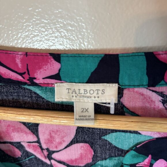 Talbots Womens Popover Top Pink Floral Long Sleeve Blouse Sz 2X - Picture 4 of 7